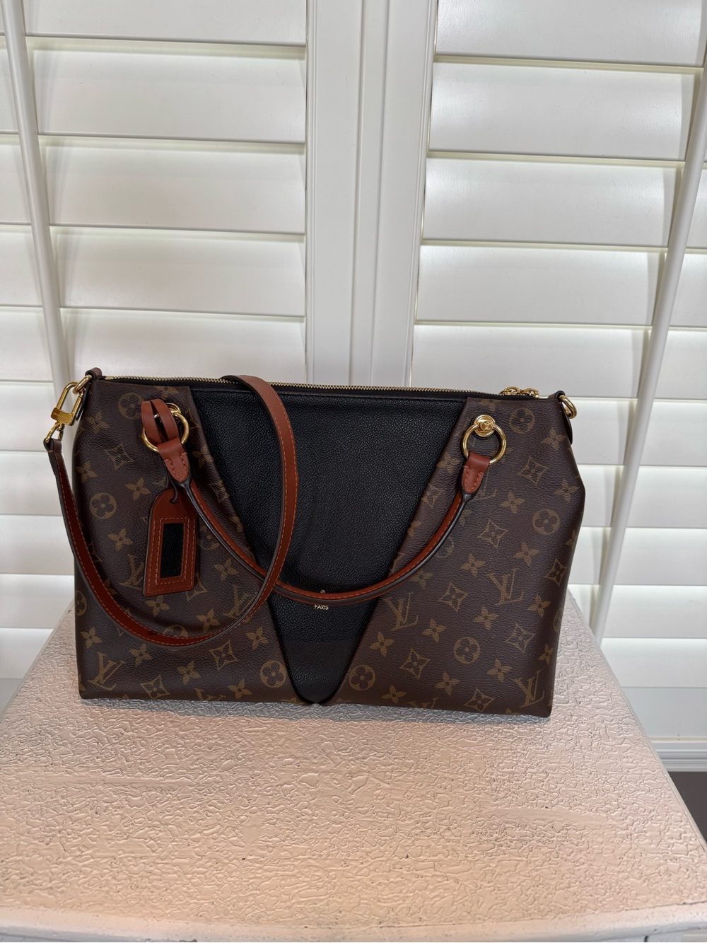 Louis Vuitton Brown Monogram with Black V-Panel Shoulder Bag